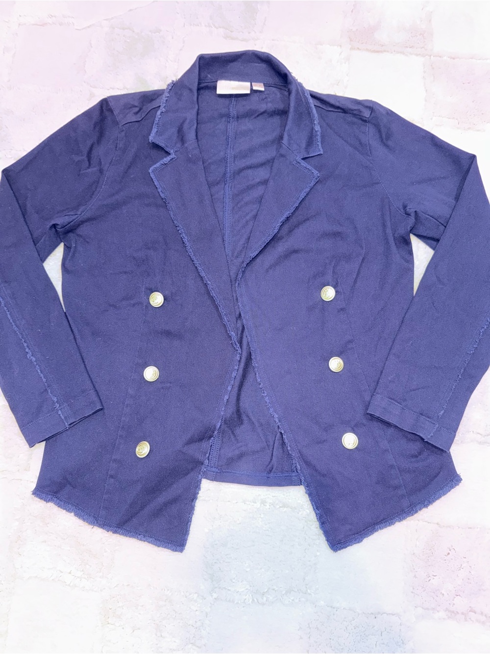 Belle Kim Gravel Women's Double-Breasted Navy Blue Cotton Nautical Blazer Size M